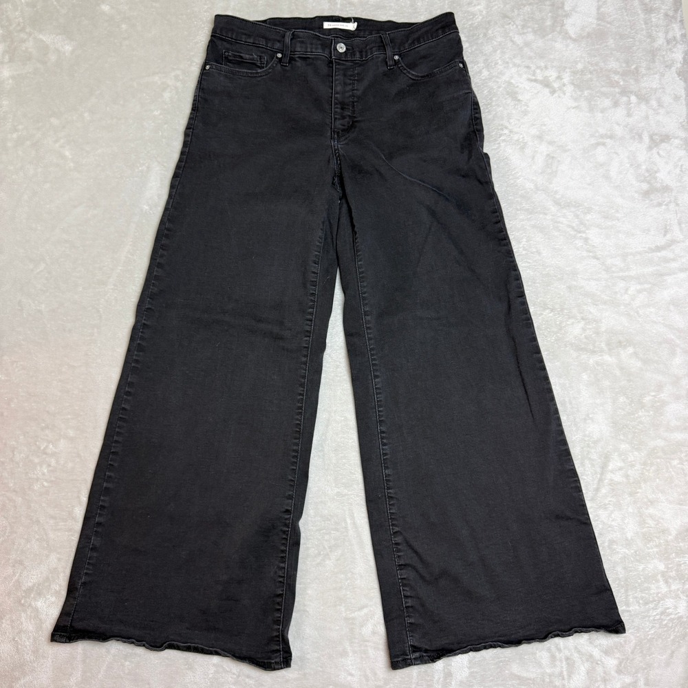 Levis 318 Shaping Wide Leg Jeans Womens 32 (Fit 35x30) Black Stretch Boho Retro